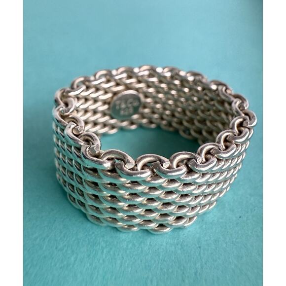 Tiffany & Co Silver Wide Mesh Somerset Woven Band Ring 5.75 - Picture 9 of 12